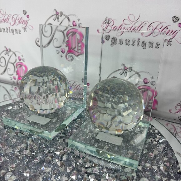 Crystal Ball Bookends crystal globe book shelf end piece decor stunning luxe - Picture 1 of 4